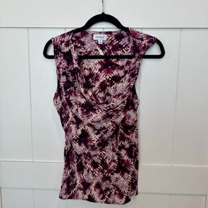 NWT Evereve Kayla Asymmetric Tank Top in Purple Abstract Print Size Small